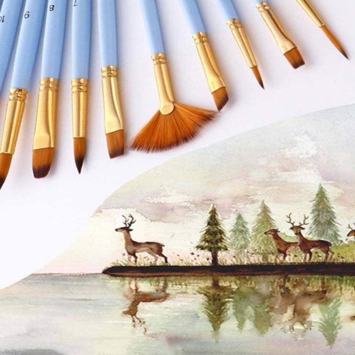 Blue acrylic paint brush set