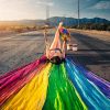 Girl Drawing Rainbow in The Road paint by numbers