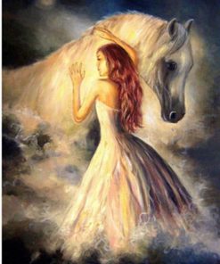 Girl and White Horse paint by numbers