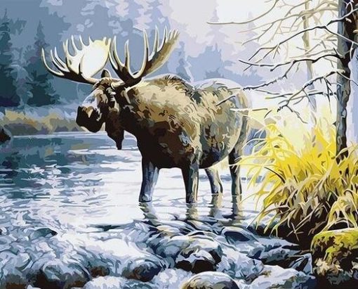 Moose in River paint by numbers