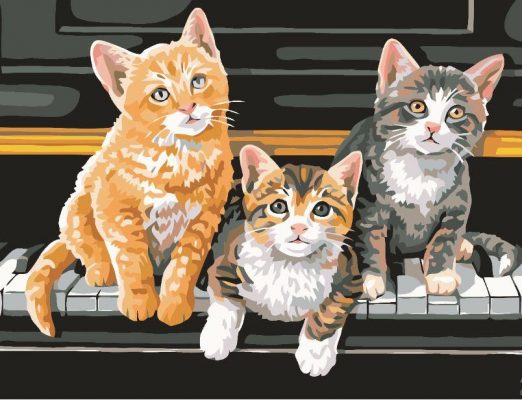 Three Kitten On Piano Animals Paint By Numbers