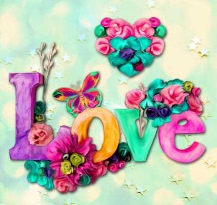 Floral Love Shape Flowers Paint By Numbers