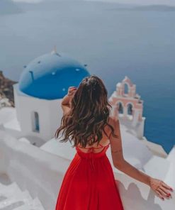 Lady Enjoying Santorini Greece paint by numbers