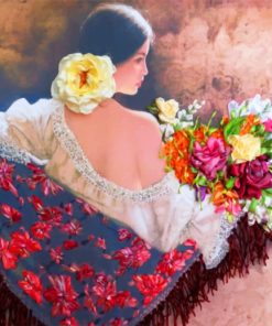 Woman Holding Flowers Bouquet paint by numbers