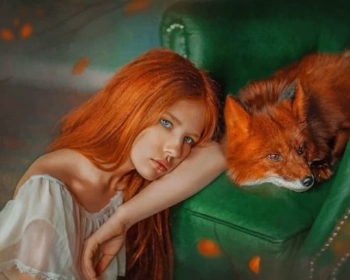 Red Hair Woman With Fox paint by numbers