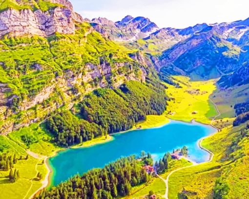 Seealpsee Lake Switzerland paint by numbers