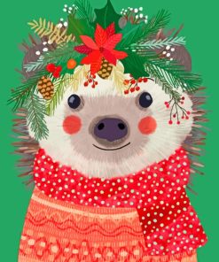 Hedgehog Celebrating Christmas Paint by numbers