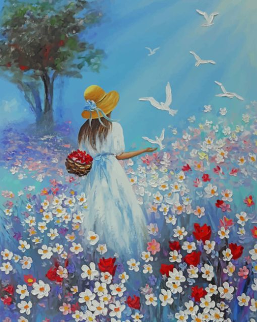 Girl In Flowers Garden Art paint by numbers