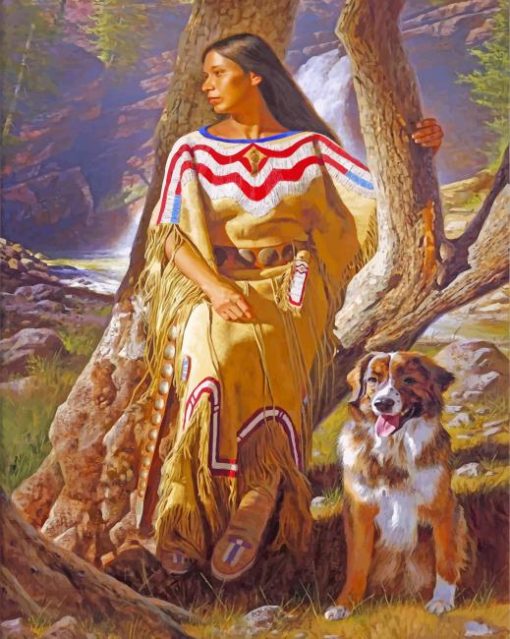 Native Woman And Dog Paint by numbers