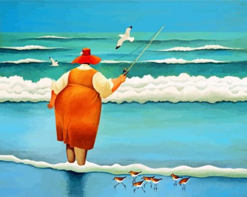 Fat Woman Fishing Paint by numbers