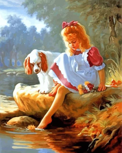 Little Girl And Dog Paint by numbers