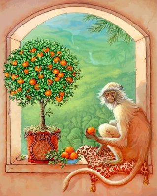 Monkey And Orange Tree Paint by numbers