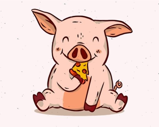 Little Pig Eating Pizza Paint by numbers