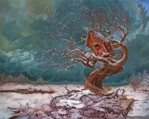 Winter Tree House Paint by numbers