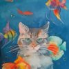 Cat With Fishes In The Water Paint by numbers