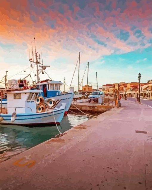 Aegina Port At Sunset Paint By Numbers