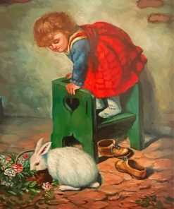 Aesthetic Little Girl With Rabbit Paint By Numbers