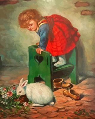 Aesthetic Little Girl With Rabbit Paint By Numbers