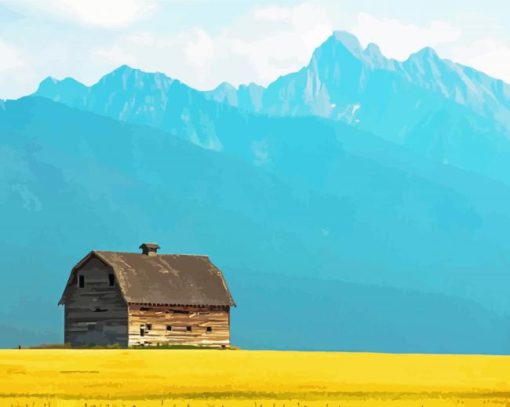 Aesthetic Montana Mountains With Barn Paint By Numbers