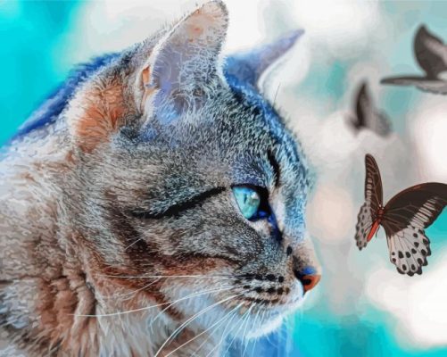 Aesthetic Cat With Butterflies Paint By Numbers
