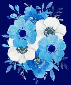 Aesthetic White And Blue Flowers Paint By Numbers