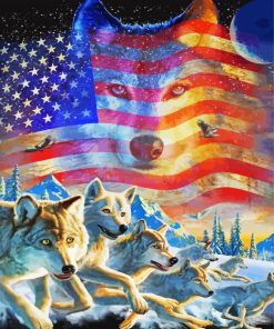 American Flag Wolves Art Paint By Numbers