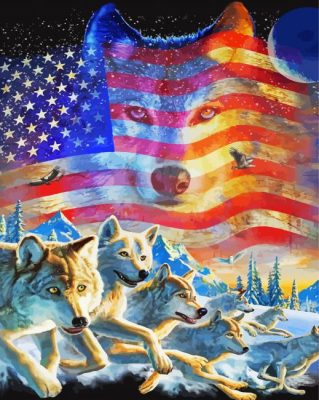 American Flag Wolves Art Paint By Numbers