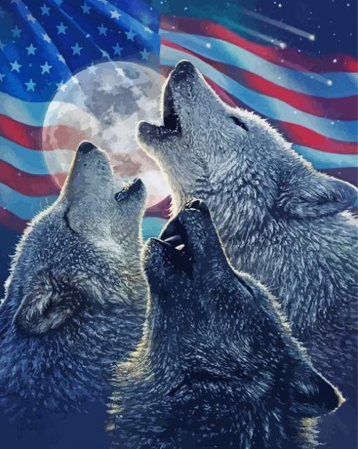 American Flag Wolves Paint By Numbers