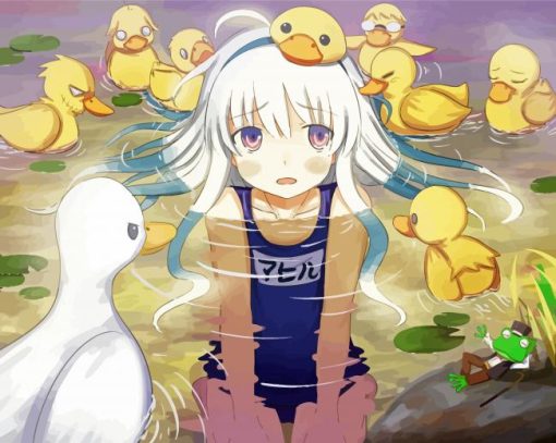 Anime Girl With Ducks Paint By Numbers