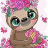 Baby Sloth And Flowers Paint By Numbers