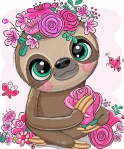 Baby Sloth And Flowers Paint By Numbers