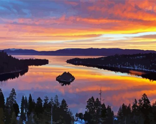 Beautiful Sunset In Emerald Bay Paint By Numbers