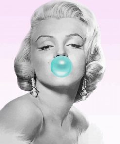 Black And White Marilyn Monroe Blowing Bubble Paint By Numbers