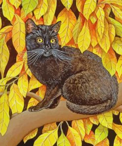 Black Cat In Autumn Leaves Paint By Numbers