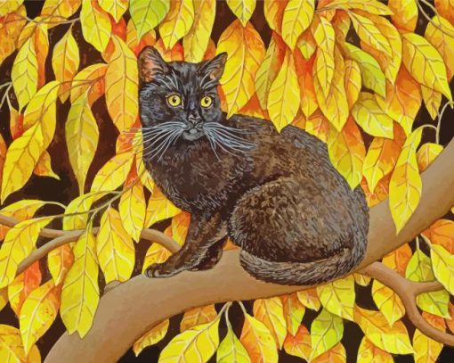 Black Cat In Autumn Leaves Paint By Numbers