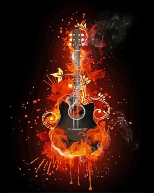 Black Flaming Guitar Paint By Numbers