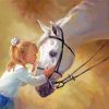 Blonde Little Girl Kissing Horse Paint By Numbers