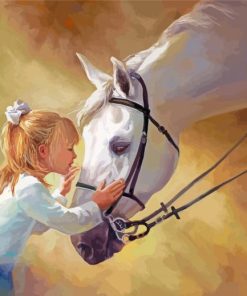 Blonde Little Girl Kissing Horse Paint By Numbers