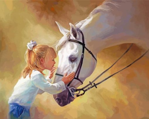 Blonde Little Girl Kissing Horse Paint By Numbers