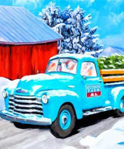 Blue Truck In Snow Paint By Numbers