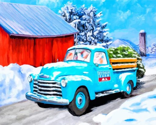 Blue Truck In Snow Paint By Numbers