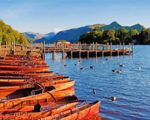 Boats In Derwentwater Side Paint By Number