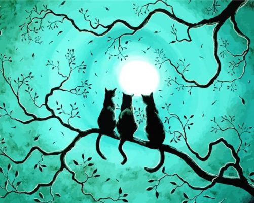 Cats Sitting On Branch Of Cat Paint By Numbers