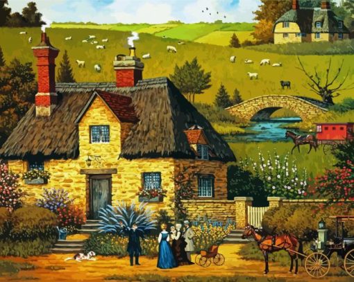 Countryside Stone Cabin Paint By Numbers