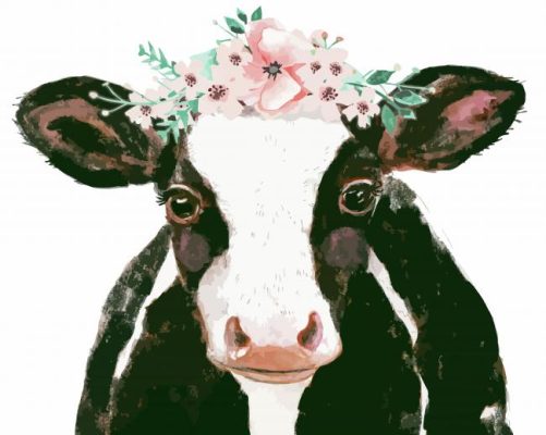 Cute Cow Wearing Flower Crown Paint By Numbers