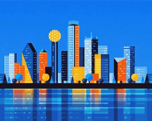 Dallas Skyline Illustration Paint By Numbers