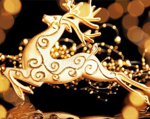 Gold Deer Christmas Paint By Numbers