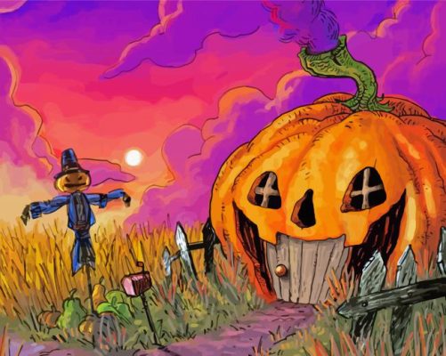 Halloween Scary Pumpkin House Art Paint By Numbers