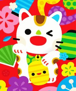 Illustration Maneki Neko Cat Paint By Numbers