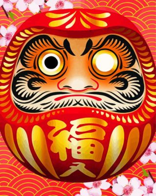 Illustration Sakura Daruma Paint By Numbers
